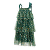 Sequins Star Print Christmas Dress Women's Tie Shoulder Strap Tiered A-Line Tulle Dress for Party Evening Gown Vestidos