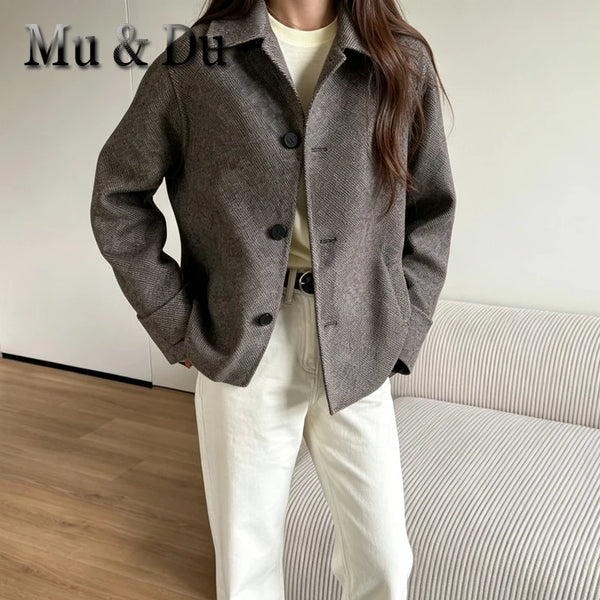 Women Woolen Jacket Winter Short Coat Female Outerwear Lady Loose Elegant Casual Streetwear