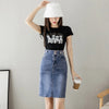 Autumn Plus Size Skirt For Women High Waist Large Size Slit Black Or Blue Jeans Skirts Korean Slim Jupe Femme