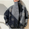 Vintage Sequin Snowflake Jacket For Women Long Sleeve Stand Collar Loose Coat Lady Wool Blend Warm Thicken Outwears