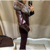 Fur Collar PU Leather Jacket Women Single Breasted Long Sleeve Loose Street Female Coat Winter Casual Outwear Top