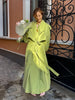 Green Oversized Belt Overcoat Women Elegant Long Sleeve Pleated Lapel Lace Up Windbreaker Autumn Lady Daily Street Outerwears
