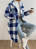 Women Long Plaid Fleece Sweatshirt Coat Autumn Winter Turn Down Collar Long Sleeve Pocket Button Loose Flurry X-Long Trench Coat