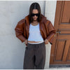 Urban Solid Pu Leather Women Jacket Street Stand Collar Long Sleeve Female Outwear Autumn Winter Lady Streetwear