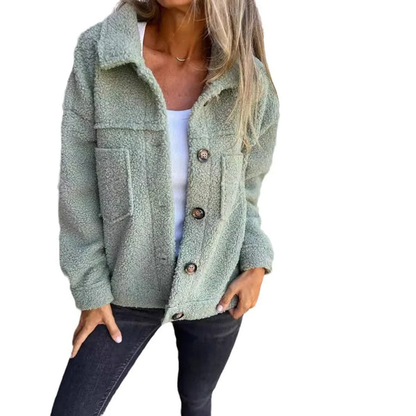 Women's Autumn/Winter Fleece Jacket Solid Color Stylish Turtleneck Fuzzy Plush Coat Warm Female Outwear