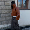 Urban Solid Pu Leather Women Jacket Street Stand Collar Long Sleeve Female Outwear Autumn Winter Lady Streetwear