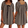 Women Gingham Plaid Mini Dress y2k Babydoll Short Dress Puff Sleeve Square Neck Cute Silky Bow Tied Loose Dresses