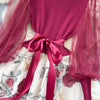 Senior Knitted Patchwork Dress Long Lantern Sleeves Bow Mesh Embroidery Floral Women Autumn France Elegant Party Dress