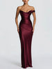 Elegant Satin One Shoulder Ruched Women Maxi Dress Sexy Low Chest Backless Bandage Cinched Waist Mermaid Evening Dresses