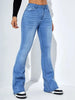 Women's Stylish Elegant Denim Flare Pants with Pocket, Casual Fit for All Seasons, Moderate Thickness Denim Trousers
