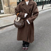 Casual Solid Long Women Coat Urban Full Sleeve Belt Double Breasted Female Jacket Autumn Winter Chic Lady Streetwear