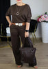 Pant Set Women Three Piece Sets Round Neck Full Sleeve Tops Mid Length Coats Wide Leg Long Pants High Waist Y2k Work