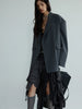 Women Gray Striped Shaped Big Size Elegant Blazer Lapel Long Sleeve Jacket Tide Spring Autumn 1DH7077