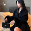 Women Fur Splicing Grey Woolen Coat Casual Belt Full Sleeve Lapel Loose Cardigan Outwear Lady Winter Highstreet Jacket
