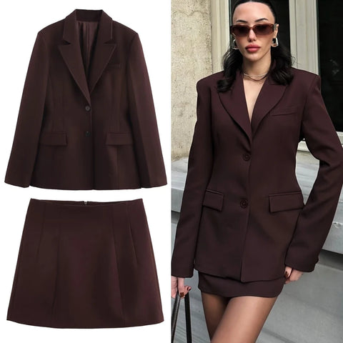 Women Blazer Skirt Sets Stylish Lapel Slim Women's Suit Jacket Hip Package Skirts Woman Mini Skirt Office Wear Two Pieces Sets