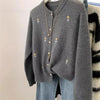 Korean Ladies Round Neck Knitted Cardigan Femme Long Sleeves Embroidery Sweater Coat Autumn Women Knit Jacket Tops