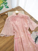 Chinese Style Pink Bamboo Jacquard Qipao Party Dress for Women Elegant Mandarin Collar Maxi Dress with Tassel Decor