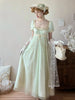 Handmade Regency Empire Waist Lolita Gown Women Green Beaded Lace Formal Dress French Elegant Party Outfit Chic Retro