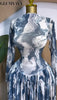 Women Long Sleeve Tie Dye Print O-neck Big Swing Midi A-line Long Maxi Dress Elegant Evening Birthday Party Dresses