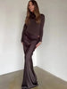 Turtleneck Satin Sexy Hollow Out Zipper Women Maxi Dress Black Patchwork Long Sleeve Slim Elegant Party Evening Dress