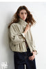 Women Slub Cotton Jackets Spring Cropped Tulip Silhouette Striped Cuff - Turn Up Stand Collar Tops