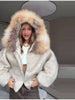 Vintage Thicken Faux Fur Woolen Jacket Women Hooded Pocket Lantern Sleeve Elastic Waist Coat Winter Female Daily Outwear