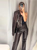 Y2K Punk Embossed Leather Coat Pants Set Women's Chic Lapel Cropped Jacket Matching High Waist Pant Streetwear Lady Outfit