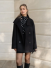 Women Black Belted Double Breasted Coat High Neck Long Sleeve Tailored Fit Elegant Jacket Winter Office Casual Outerwears