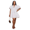 Elegant Women Puff Sleeve Single Breasted Lapel Collar Babydoll Dress Street White Big Swing Loose Smock Shirt Dresses