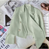 Women's Double Breasted Cropped Blazer Casual Office Wear Solid Color Suit Jacket Woman Spring Slim Fit Long Sleeve Blazers