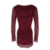 Sexy Wine Red Dresses Women Autumn O-Neck Streetwear Print Long Sleeves Dresses Lady Knitted Pullover Clothing Dress