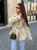 Women's Spring Retro Adjustable Waist Lapel Short Trench Coat Female High Street Casual Long Sleeve Windbreaker Mujer
