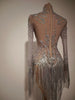 Sparkly Rhinestones Tassel Sexy See-Through Dress Women Latin Dance Outfits Bars Nightclub Party Perform Stage Costume
