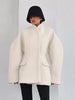 Women's Fleece Button Wasit Jacket Stand Collar Long Sleeve Pockets Oversized Coat Lady Spring Casual Outerwear