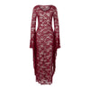 E-girl Goth Punk Bodycon Slip Dress Women Sheer Lace Maxi Dress Bat Long Sleeve Y2k Fairy Grunge See Through Split Flowy Dress