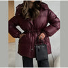 Thicken Cotton Jackets Women High Neck Long Sleeves Zipper Drawstring Warm Coats Female Winter Solid Loose Outwears