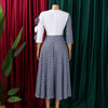 Elegant Dresses for Women Fall African 3/4 Sleeve Party Birthday Robe Chic 3D Flower Plaid Evening A-Line Dress