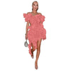 Women Edible Tree Fungus Tierred High Low Asymmetrical Ball Gown Dress Sexy Club Party Evening High Street Dresses