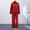 Loose Glossy Satin Solid Sports Jacket Pants Sets Women Stand Zipper Long Sleeve Coats Drawstring Wide Leg Pant Spring Suit