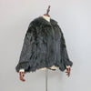 Extra Long Real Genuine Natural Knitted Rabbit Fur Shawl Coat with Fox Fur Collar Women's Knit Jacket Cape