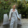 Floral Printed 3pcs Sets for Women Strap Corset Lapel Blazer Jacket Straight Pants Lady Set Vacation Outfits Suits
