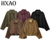 Suede Cropped Jacket Women's Bomber Jacket Oversized Batwing Sleeves Outerwears Lady Casual Loose Coat Street Style Jackets