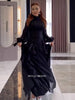 Women's Party Dresses High Waist Pleat Lady Casual High Collar Layered Banquet Dress Elegant Long Sleeve Evening Dress