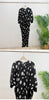 Balck Dot Printting Pleated Women's Dress V Collar Batwing Sleeve Mid-Length Mermaid Dresses 2DB6625