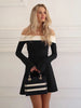 Off Shoulder Long Sleeves Slim Mini Dress Women's Sexy Elegant Outfit Prom Birthday Party Clubwear Spring Dress