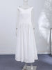 Minimalist White Boat Neck Midi Dress Women Elegant Cap Sleeve A-line Flare Eyelet Embroidery Vestido Wedding Formal Party Gown