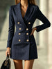 Women Striped Blazer Dress Lapel Double Breasted Long Sleeve Bodycon Mini Dress Elegant Office Work Party Slim Suit Dresses