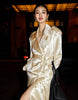 Spring Autumn Long Shiny Flowy Soft Satin Trench Coat for Women Belt Double Breasted Elegant Designer Closthes