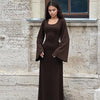 Solid Ribbed Trumpet Long Sleeve Maxi Dress Back Lace-Up Straps Elegant Casual For Women A little thinner Dresses All seasons
