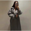Women Casual Plaid Windbreaker Turn-down Collar Long Sleeve Belt Waist Jacket Spring High Street Lady Commute Coat